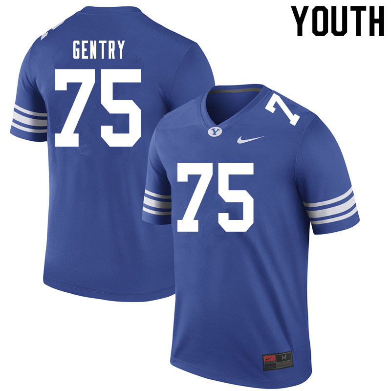 Youth #75 JT Gentry BYU Cougars College Football Jerseys Sale-Royal - Click Image to Close